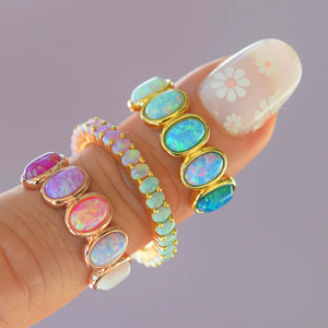 YUNCHENG ODM Jewelry Manufacturer Elegant 14k Gold Plated Handmade Multicolor Pink Purple <strong>Blue</strong> <strong>Opal</strong> Engagement <strong>Rings</strong> for Women - Product Image 1