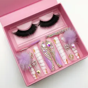 New Wholesale Handmade nail custom private label bling luxury nails And Mink eyelashes sets