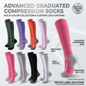 Calcetines <span class=keywords><strong>de</strong></span> Compresión <span class=keywords><strong>de</strong></span> Nailon <span class=keywords><strong>de</strong></span> 15-20 mmHg 20-30 mmHg con Logotipo Personalizado, Calcetines Deportivos Coloridos hasta la Rodilla para Hombre y Mujer - Product Image 1