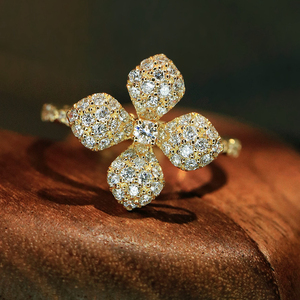 Aazuo Bijoux de luxe en or jaune massif 18 carats, or blanc, diamants véritables, design original, bagues en forme de fleur pour fiançailles féminines - Product Image 3
