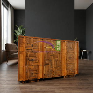 Gabinete de buffet antiguo de madera de teca de estilo moderno, Cara de clientes irregulares para el hogar, para dormitorio, cocina, comedor, muebles de sala de estar - Product Image 3