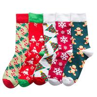 Calcetines Navideños Jacquard OEM con Diseño de Papá Noel, Muñeco de Nieve y Reno, de Algodón Peinado, para Mujer, a Media Pantorrilla, Diseño Personalizado