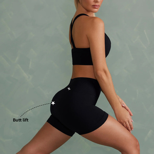 Vêtements de sport pour femmes personnalisés, 2 pièces, soutien-gorge de sport à bretelles croisées, short de fitness Peach Butt, ensembles de vêtements de yoga - Product Image 4
