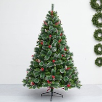 Sapin de Noël pré-éclairé hybride en PVC de qualité supérieure 1,5-2,4 m (180 cm) avec fruits rouges et cônes de pin, décoration intérieure/extérieure, certifié SGS