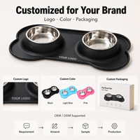 Bol double pour chien OEM avec tapis en silicone antidérapant, bol en acier inoxydable anti-fuite, abreuvoir étanche pour chiens et chats