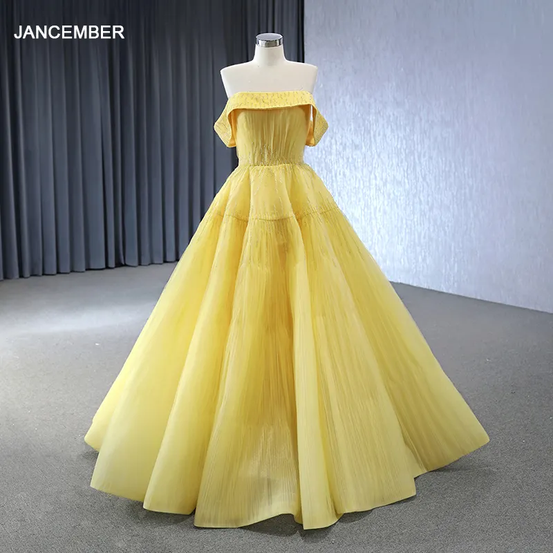 Jancember, nuevo diseño, vestido de baile amarillo, encaje, quinceañera, talla grande, moda elegante, vestidos largos de noche