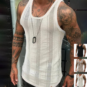 Allenamento estivo da uomo in rete da palestra con canottiere in pizzo con maniche vuote e canottiere da uomo - Product Image 6