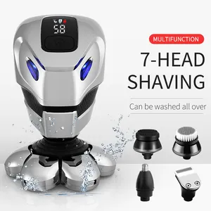 Kit de aseo de cráneo recargable a prueba de agua Afeitadora eléctrica rotativa para hombres, recortadora de barba, máquina de afeitar
