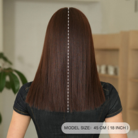 Peluca de Cabello Sintético Liso de 20 Pulgadas, Color Marrón Oscuro con Reflejos Rubios, Cabello Mediano Liso con Flequillo Grueso, Resistente al Calor