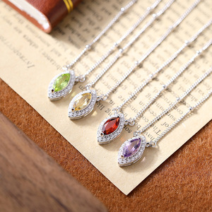 9 Collares de Gargantilla Minimalistas con Halo de Piedras Naturales de Corte Marquesa de 4*8mm, Plata de Ley 925, Joyería de Uso Diario para Mujer - Product Image 3