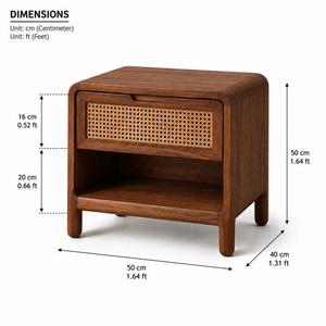 Table de chevet moderne de luxe en rotin avec étagère de rangement, table de chevet en bois canné pour la maison, l'hôtel, l'appartement, la chambre à coucher - Product Image 2