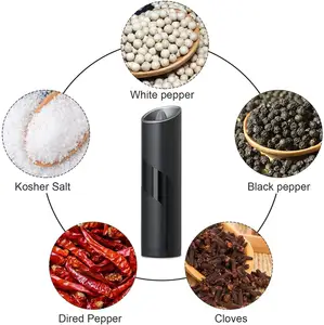 Moedor elétrico de sal ou pimenta, moedor elétrico de sal ou pimenta a bateria operado, moedor de pimenta automático com luz e botão