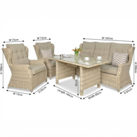 Aluminium-Rattan-Sofa-Set mit 200g Olefin-Stoffkissen Halbrunde Korbmöbel für den Garten mit Tisch aus Gehärtetem Glas
