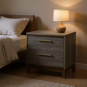 Mesita de Noche de Madera Bicolor Gris Antiguo con 2 Cajones, Mueble Moderno para Dormitorio, Ecológico para Uso Doméstico - Product Image 2