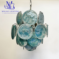 Lustre vintage médiéval français, suspension en verre empilé motif nuage bleu, suspension de luxe pour villa, salon, salle à manger, chambre