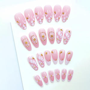 Oferta Especial: 24 <span class=keywords><strong>Uñas</strong></span> <span class=keywords><strong>Postizas</strong></span> Francesas Rosadas con Detalles Dorados en 3D, Forma Almendrada, Longitud Media, Pre-diseñadas, de ABS, <span class=keywords><strong>Marca</strong></span> Personalizable - Product Image 5