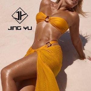 Bikini Manufacturer Solid Color Gold Ring Metal Hardware Swimsuit <b>Set</b> Custom Recycled Nylon <b>Bathing</b> Suits - Product Image 3