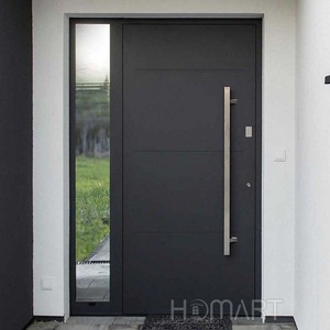 <span class=keywords><strong>Puerta</strong></span> de Entrada Moderna Minimalista de Aluminio con Paneles Laterales de Vidrio y Manija con Bloques de Color para Uso Residencial - Product Image 2