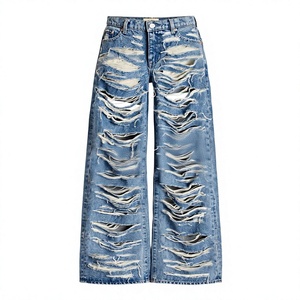 Jeans vintage en coton de haute qualité, coupe droite, style streetwear, fabricant OEM, logo personnalisé, denim délavé - Product Image 2