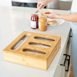Boîte de rangement pour sacs à fermeture éclair en bambou, organisateur de tiroir de cuisine, support pour sacs à fermeture éclair, organisateur de sacs à fermeture éclair, bac de rangement de cuisine écologique - Product Image 4