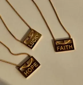 Collar con letras Faith Hope, joyería Simple de acero inoxidable pulido alto, etiquetas de sobre, collar de la suerte