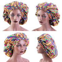 Bonnet de Nuit Réglable en Gros pour Femme, Grand, à Imprimé Africain, Double Couche Réversible, Style Bohème en Satin