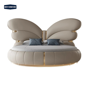 Muebles de Dormitorio de Diseño Moderno, Cabecera con Forma de Mariposa, Cama King Size con Cubierta de Cuero Suave, <span class=keywords><strong>Tapizada</strong></span>, con <span class=keywords><strong>Base</strong></span> de Acero Inoxidable - Product Image 1