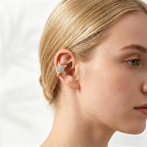 Pendientes de Clip con Diseño Geométrico de Estrella, en Oro con Circonita, Unisex, para Uso Diario, Regalo, EJC-014 - Product Image 2
