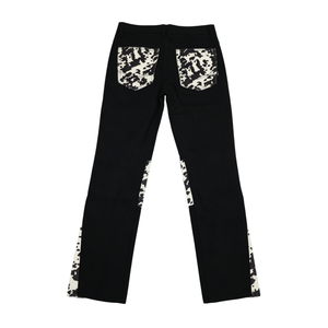 Pantalon en jean noir uni ample et évasé, tendance, avec patchwork imprimé vache sur les poches et les jambes, style Y2K rétro street hip - Product Image 4