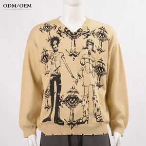 เสื้อสเวตเตอร์ผู้ชายแบบถักลายแจ็คการ์ด คอวี  รับผลิตแบบ OEM & ODM พร้อมปักโลโก้ตามสั่ง  เสื้อไหมพรมดีไซน์เนอร์สำหรับฤดูหนาว ผลิตจากผ้าฝ้าย - Product Image 3