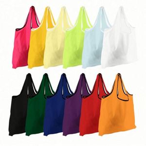 Customized Eco-Friendly Large Reusable <b>Folding</b> Polyester PET Shopping <b>Bag</b> Recyclable Supermarket Grocery with Pouch - Product Image 1