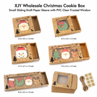Caja de Galletas Navideñas al por Mayor XJY, Caja Pequeña Deslizante de Papel Kraft con Ventana Transparente Esmerilada de PVC