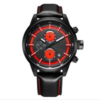 Montre chronographe personnalisée avec logo, bracelet en cuir tendance, texture haute qualité, marque privée OEM, prix abordable