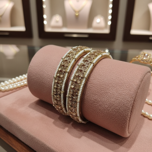 Jewelemarket <b>Gold</b> Plated Fine Jewelry <b>Set</b> 11151722LC Featuring Crystal Stone and Pearls <b>Bangles</b> 2.8g - Product Image 3