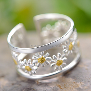 Lotus Fun Elegante Kleine Gänseblümchen-Blumen Verstellbare Ringe für Frauen Echtes 925 Sterling Silber Original Luxus 18K <span class=keywords><strong>Gold</strong></span> Feiner Schmuck - Product Image 4