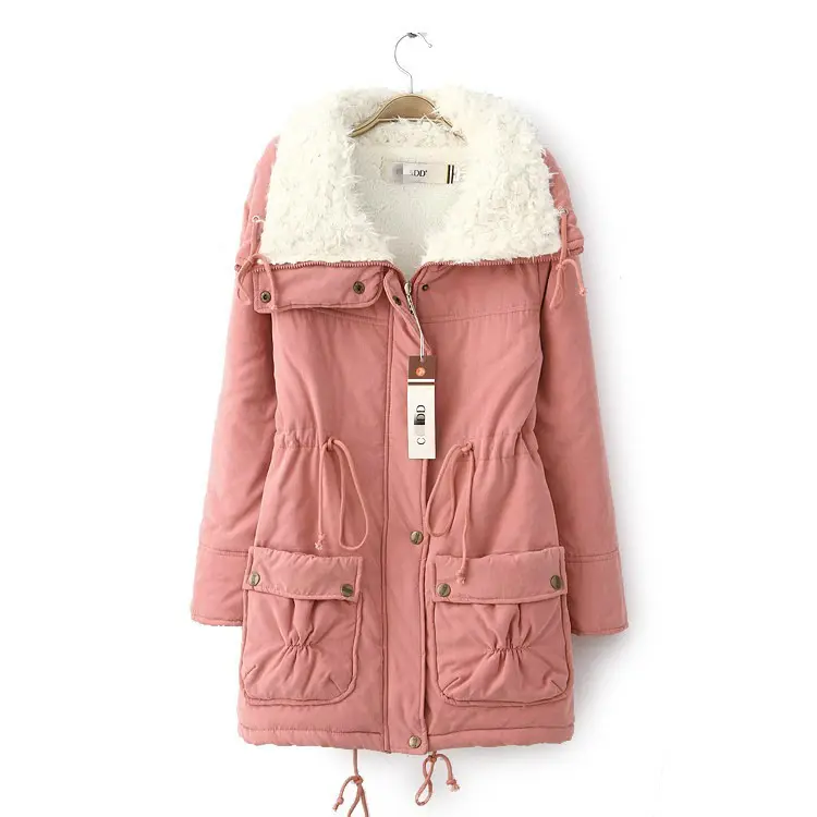 थोक महिलाओं के Thickened चौग़ा कपास-गद्देदार Parkers मध्य-लंबाई हज्जाम ऊन कपास कोट सर्दियों कोट बड़े आकार कोट