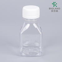 Bouteille carrée stérile jetable en PET Bioland Lab 50 ml pour milieux de culture, certifiée ISO13485/ISO9001, bouchon couleur naturelle, OEM
