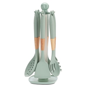 Wholesale 7-Pieces <b>Silicone</b> Kitchen Utensils Spatula Spoon Rotating Storage Rack Cooking Kitchenware Set Kitchen <b>Tool</b> Set - Product Image 1