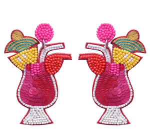 Boucles d'oreilles pendantes rondes tendance pour fêtes, faites à la main avec perles de rocaille en verre de 3 mm - Product Image 1