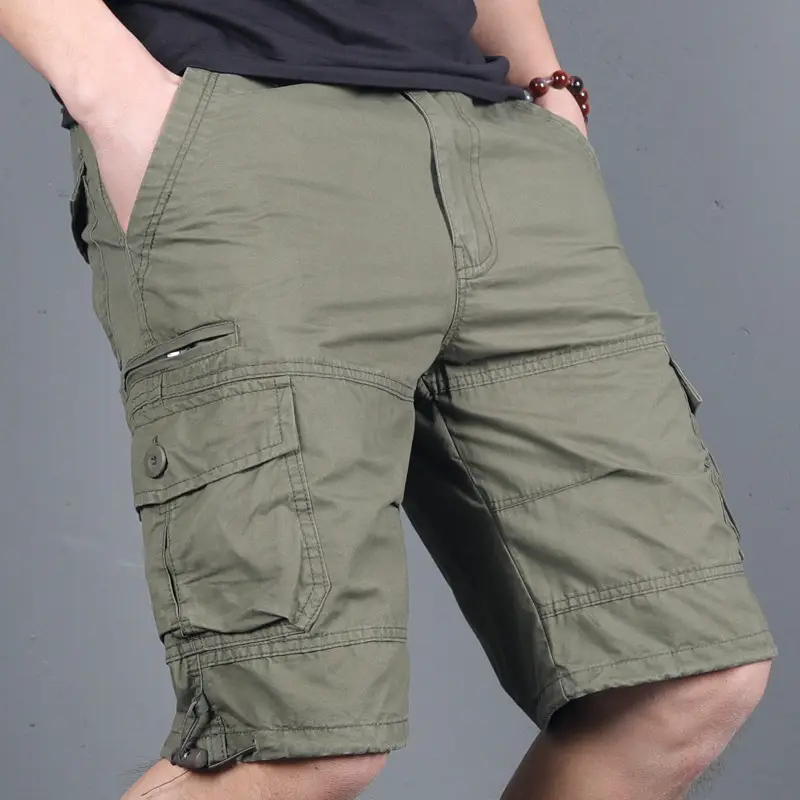 Pantalones cortos cargo de algodón informales de verano para hombre, pantalones capri de varios bolsillos de longitud larga, tamaño corto de camuflaje para hombre