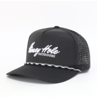 Casquettes de golf à 5 panneaux avec logo brodé personnalisé, nouvelle conception, vente en gros, trous perforés au laser, nylon respirant à séchage rapide pour l'extérieur