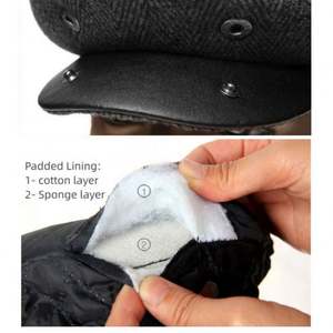 Gorras de invierno de mezcla de lana afelpada estilo Ivy para hombre, gorras de periódicoero, boinas, gorras de taxista con orejeras, gorras de conductor cortavientos, diseño liso, venta al por mayor - Product Image 3
