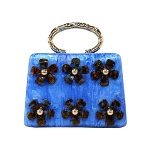Sac de soirée élégant en acrylique 3D floral avec poignée supérieure, pochette en acrylique marbré pour rendez-vous, voyages et soirées en jardin - Product Image 1