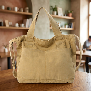 Sac fourre-tout en toile tendance avec deux sangles et fermeture éclair, grande capacité, portable, pour les voyages quotidiens et le shopping - Product Image 2