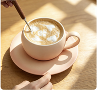 Ensemble de tasses à café en céramique mate de 300 ml et plateau, tasse à expresso en céramique pour restaurant, mug à lait pour le petit-déjeuner avec poignée, tasse à cappuccino