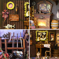 Kit de Cabina Pirata para Rincón de Lectura, Casa de Muñecas Miniatura de Madera para Armar a Mano, Modelo de Escena de Librería con Luz LED, Decoración de Escritorio para el Hogar