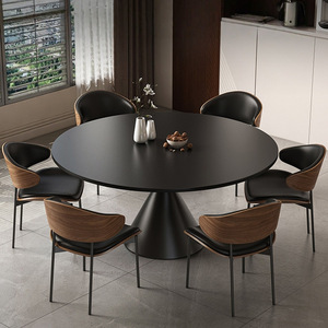 <span class=keywords><strong>Tavolo</strong></span> da Pranzo Rotondo Minimalista Italiano in Metallo <span class=keywords><strong>Nero</strong></span> Puro con Piano Girevole, Resistente alle Alte Temperature, Elegante e Lussuoso per la Casa - Product Image 3