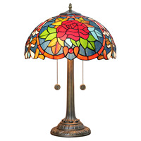 Lampes de table européennes, lampe de restaurant à fleurs roses, lampe de lecture antique en verre teinté de 16 pouces