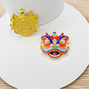 Chinese Lion Dance Alloy Pendant 4.1x4.3cm Matte Gold Electroplated Car Gift Accessory - Product Image 5