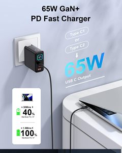 Cargador <span class=keywords><strong>USB</strong></span> <span class=keywords><strong>C</strong></span> HYTO de 65W, Bloque de Carga Rápida GaN III de 3 Puertos con Enchufe Plegable con Pantalla, Adaptador de Corriente Rápida Portátil - Product Image 3